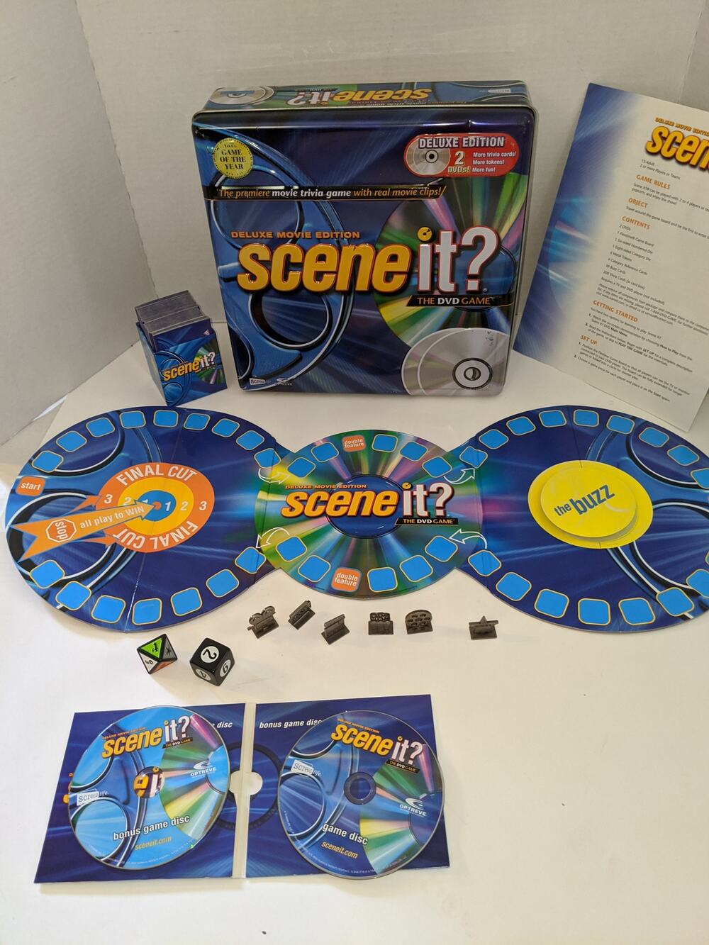 2005 Scene It? Deluxe Movie Ed. DVD Trivia Board Game Collectors Tin Complete